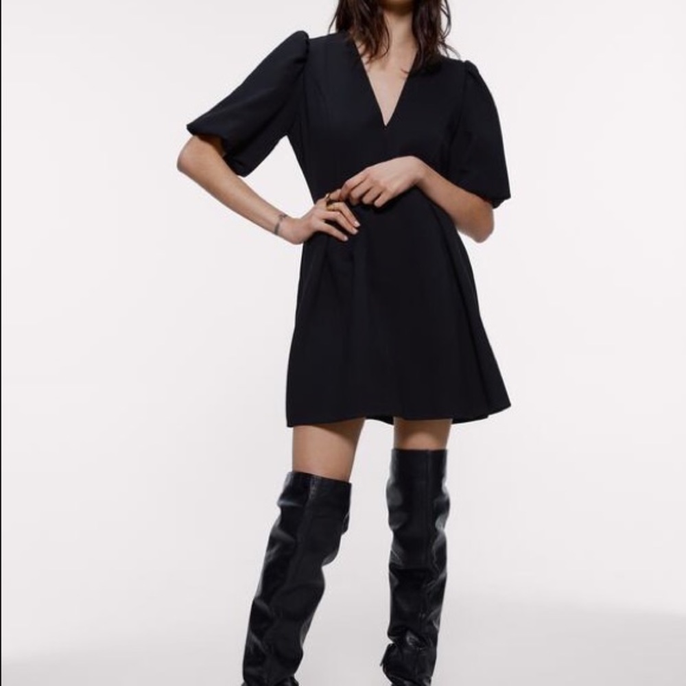 NWT Zara black mini dress with puff sleeves